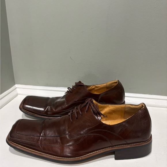 Zota Men's Brown Leather Square Toe Square Heel Dress Shoes-size 10.5 - Picture 1 of 6